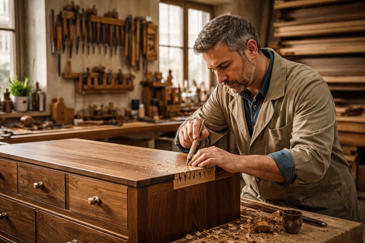 artisan ébéniste à lyon, expert en création sur mesure pour vos projets haut de gamme alliant savoir-faire traditionnel et design élégant.